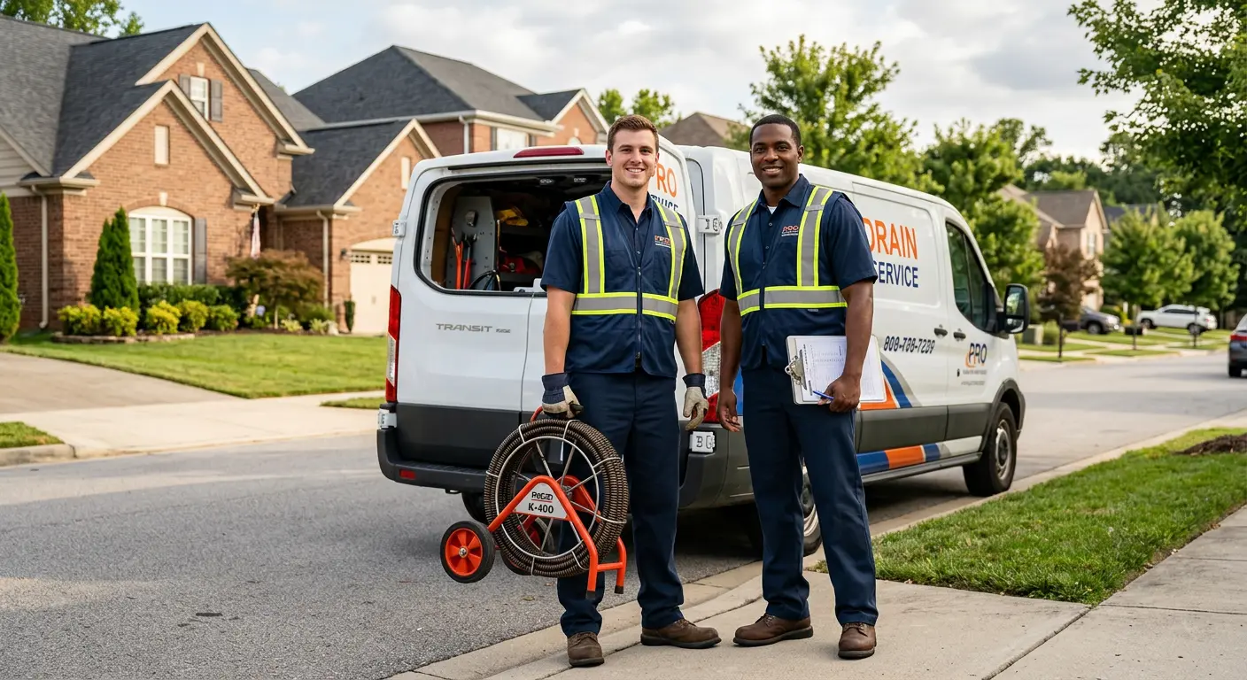 Sewer and drain service team with equipment ready for work in Silver Springs